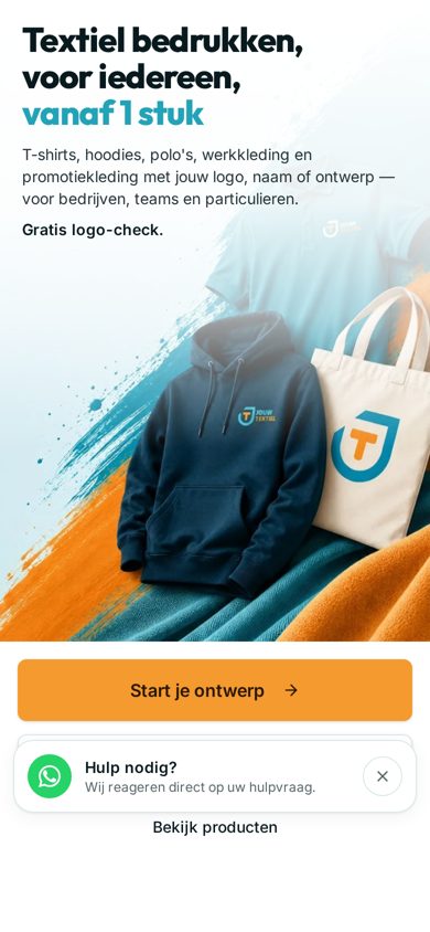 Homepage van Jouwtextiel op een telefoon