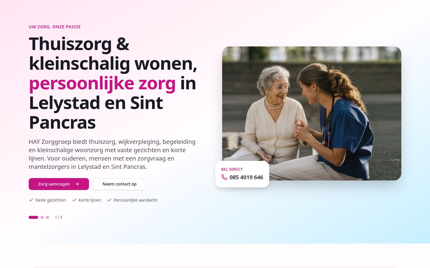 Homepage van HAY Zorggroep op een laptop